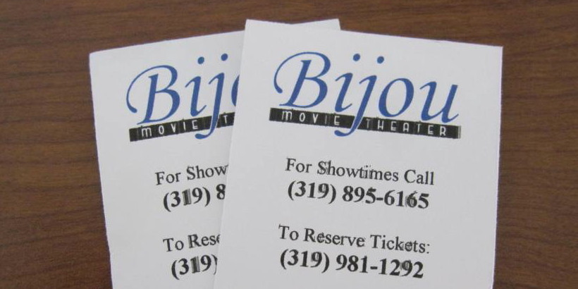 Photo of 2 Bijou Movie Theater Tickets with Logo Phone Number