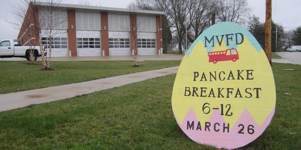 Easter Egg Sign Advertising the Mount Vernon Fire Department Pancake Breakfast
