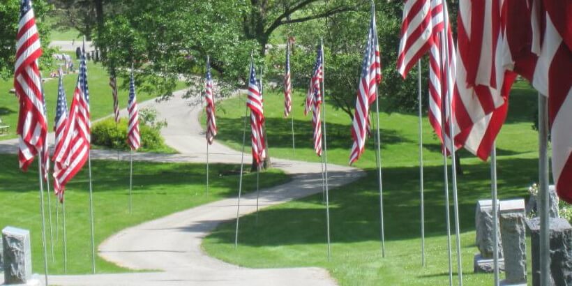 View of Mt Vernon Cemetary Flags