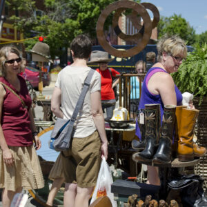 people talking at the outdoor antique festival