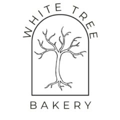 White Tree Bakery - logo - shows a singular tall leafless tree, drawn in pencil