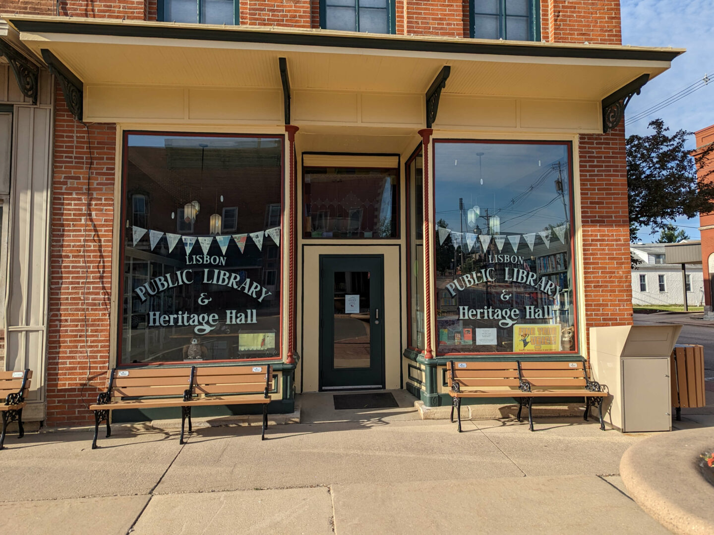 storefront of the Lisbon Public Library and Heritage Hall