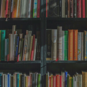 shelves of colorful books in a library