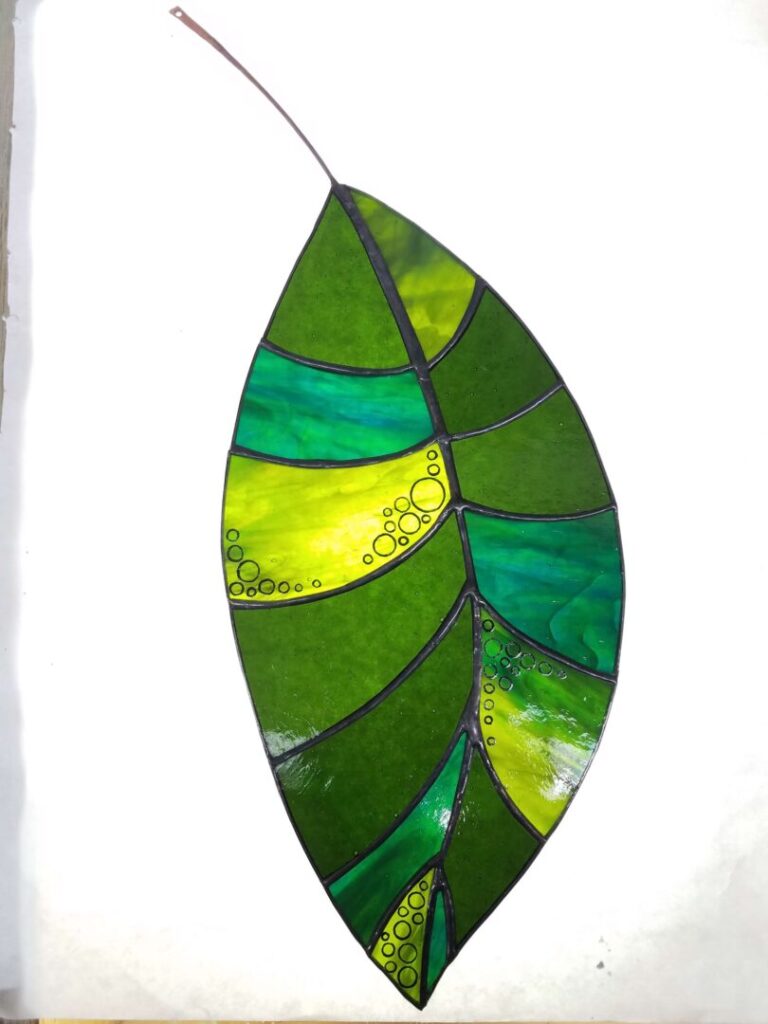 Green glass leaf copper foil construction 768x1024